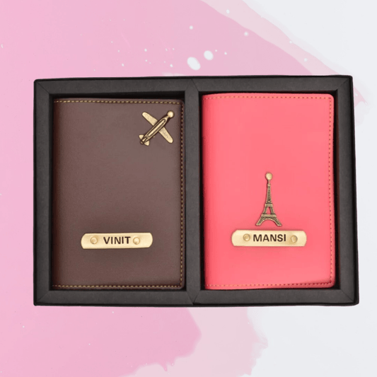 Customised Couple Passport Covers Combo With Name & Charm - Customized gift