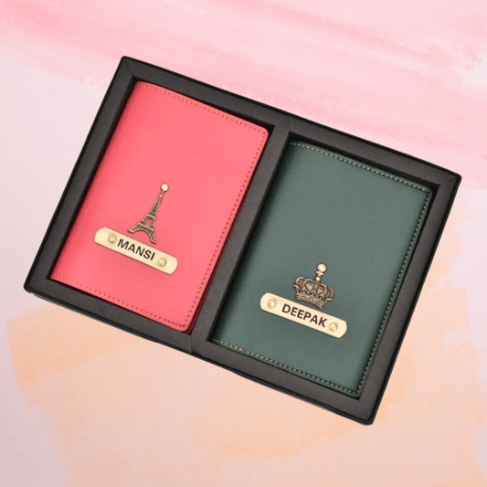 Customised Couple Passport Covers Combo With Name & Charm - Customized gift